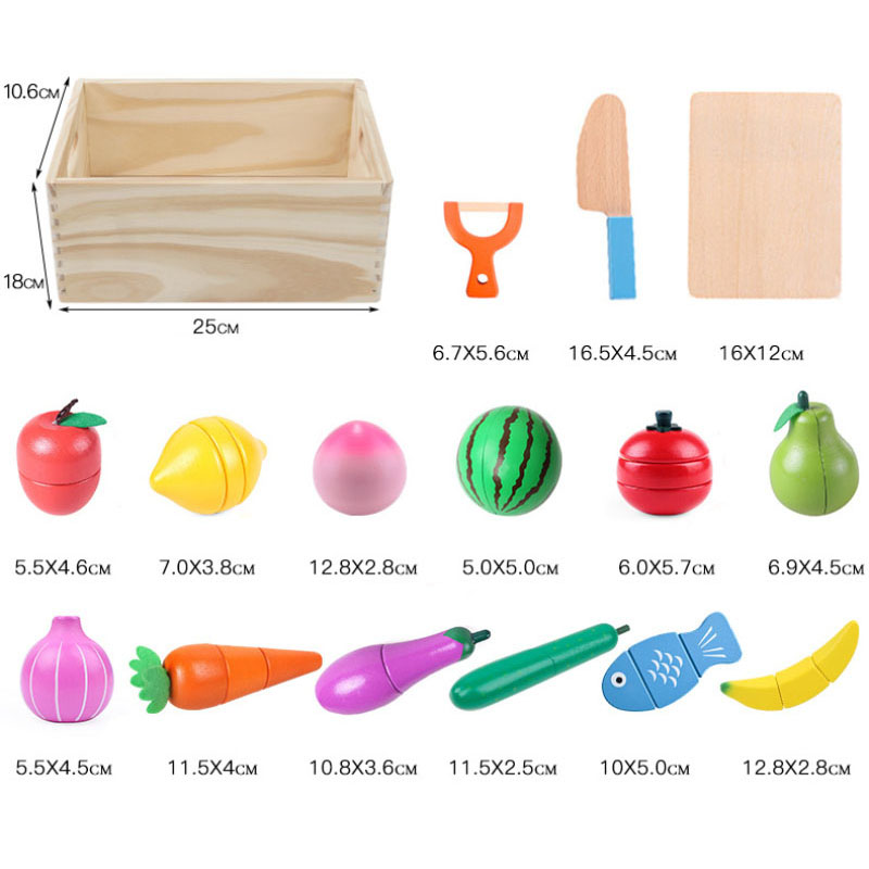 Baby Montessori Wooden Toy Cutting Fruit Vegetable Play Miniature Food Kids Wooden Baby Early Education Real Life Kitchen Toys (باللغة الإنجليزية)